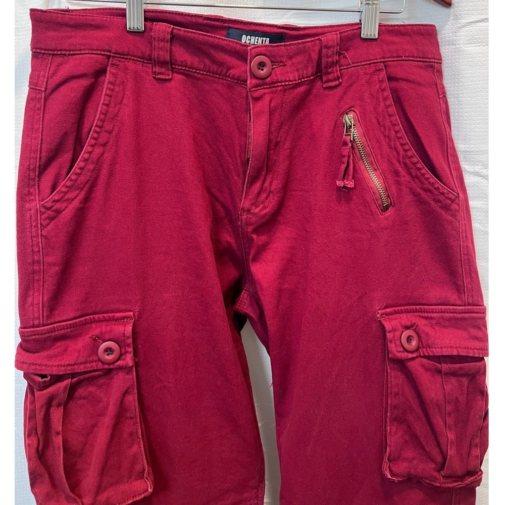 Ochenta Cargo Pants Red Multi Pocket Y2K Cotton Stretch Womens Size 12